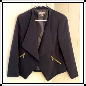 Rod & Ali Black Blazer with Gold Zipper Pockets, Size Medium